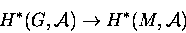 \begin{displaymath}H^*(G,{\cal A})\rightarrow H^*(M,{\cal A})\end{displaymath}